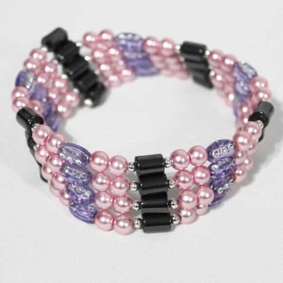 Hawaiian Volcanic Lava Magnetic Pink Purple Necklace / Bracelet - Picture 6 of 12